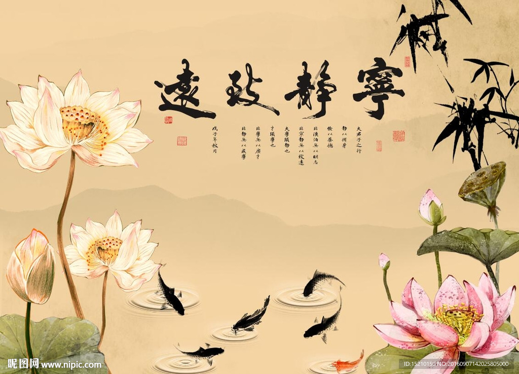 宁静致远荷花竹子