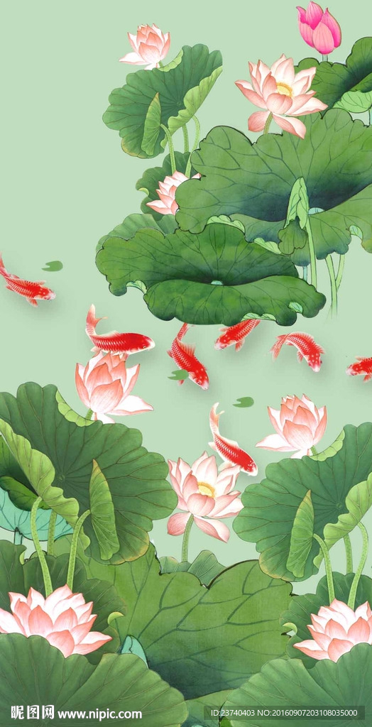 荷花鲤鱼图设计图__psd分层素材_psd分层素材_设计图库_昵图网nipic.c