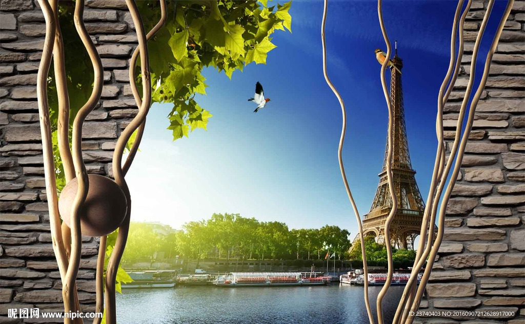 风景画 3d背景墙铁塔