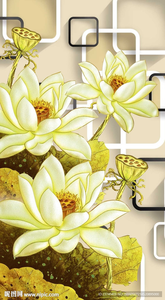 3d彩雕玄关荷花