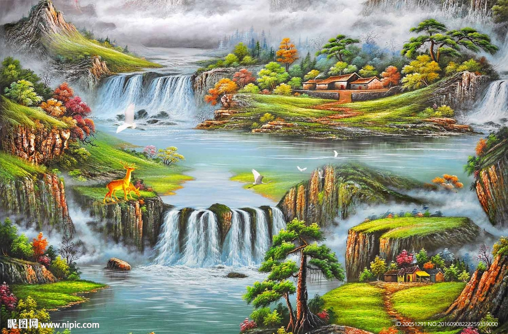 山水风景油画背景墙