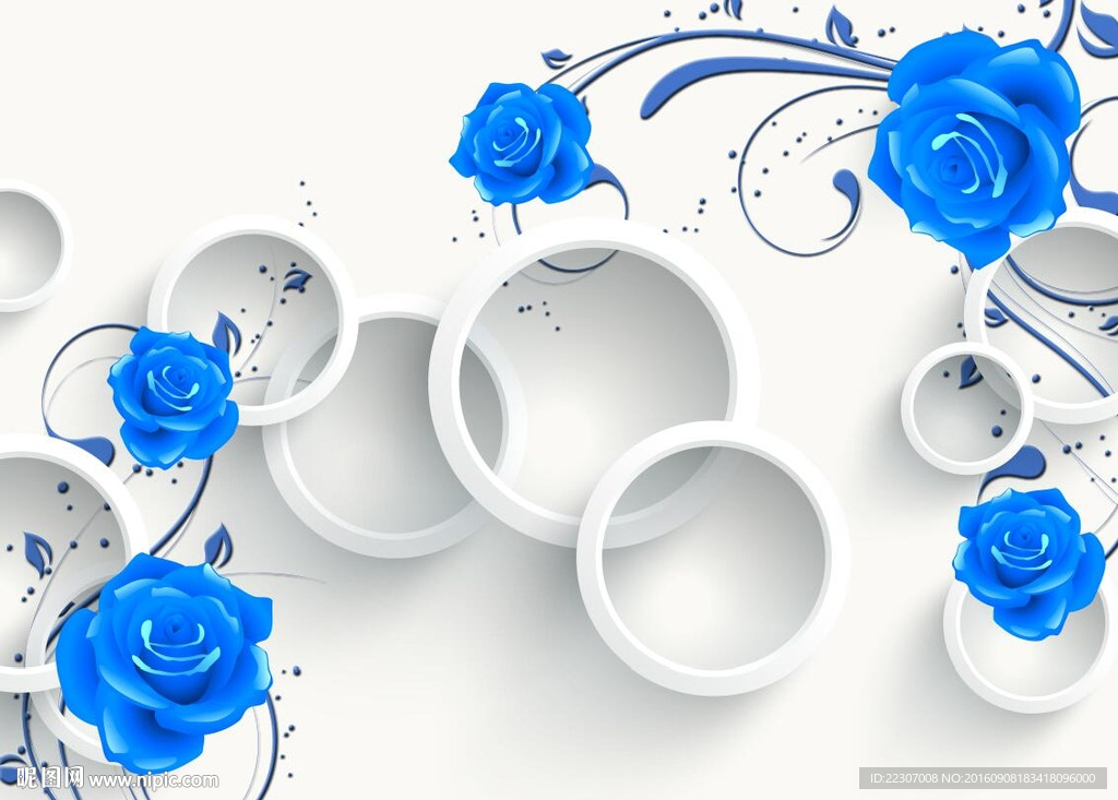 3D蓝色玫瑰花朵
