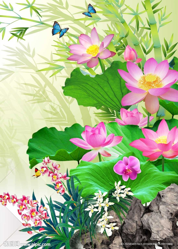 荷花玄关背景墙