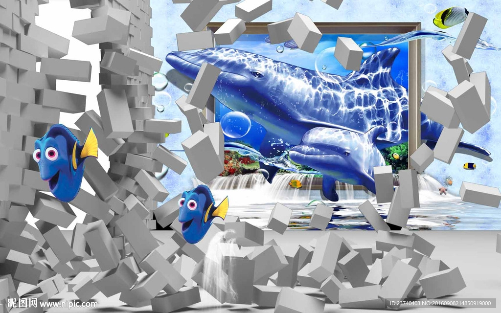 3d海豚背景墙