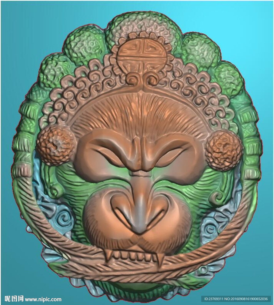 京戏孙悟空猴子头精雕灰度浮雕