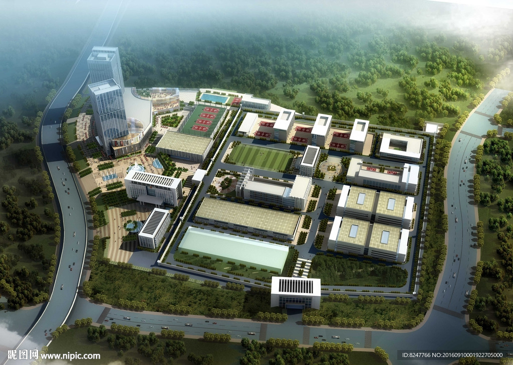 工厂鸟瞰建筑效果图