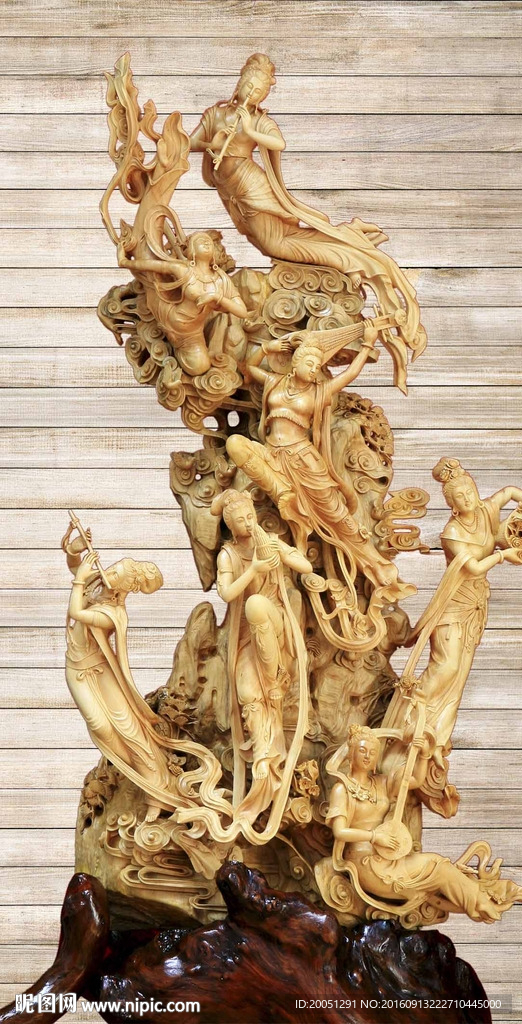 木雕仕女飞天图