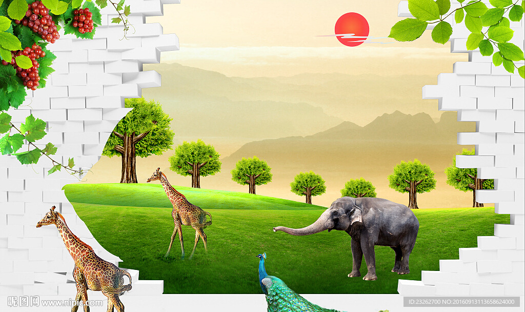 3D大象背景墙装饰画