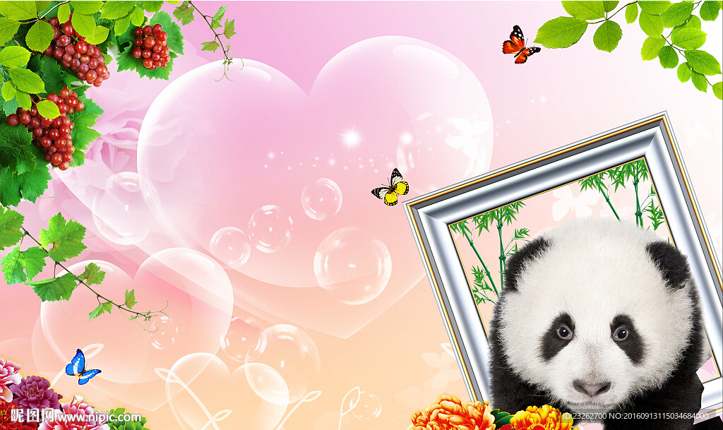 简约大熊猫背景墙装饰画图片