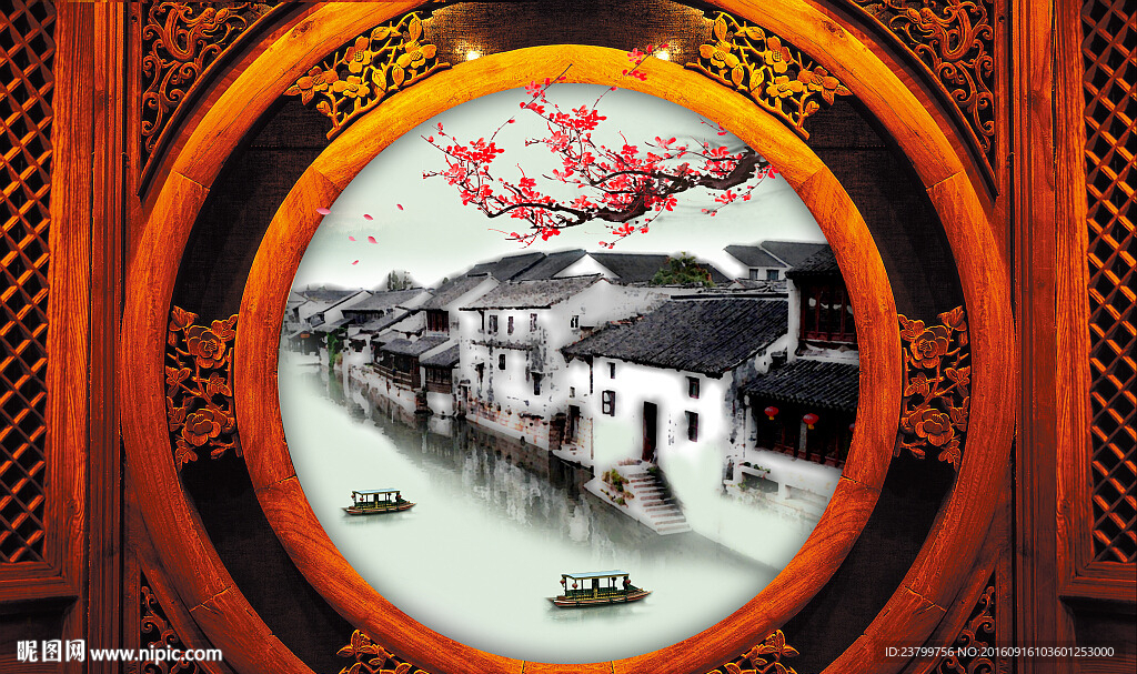 立体忆江南背景墙装饰画
