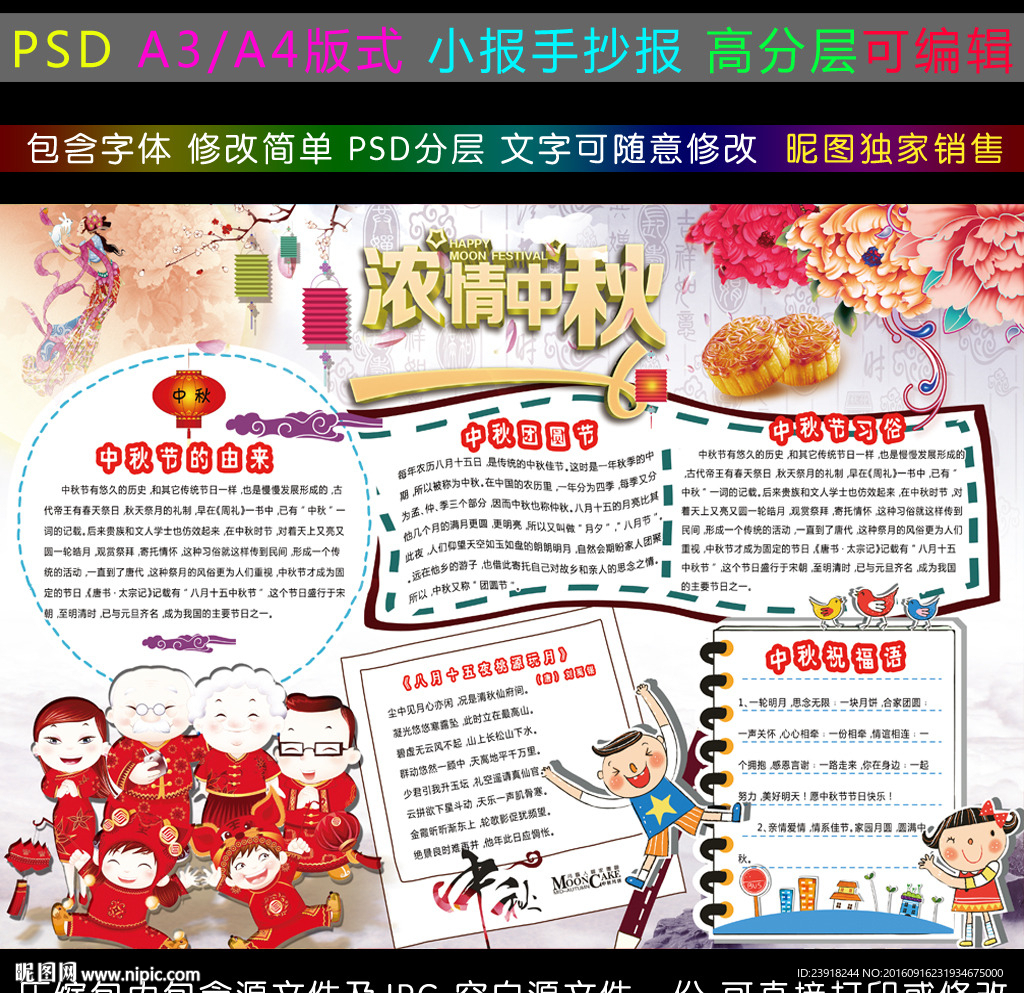 中秋节小报中国风节日国庆手抄报