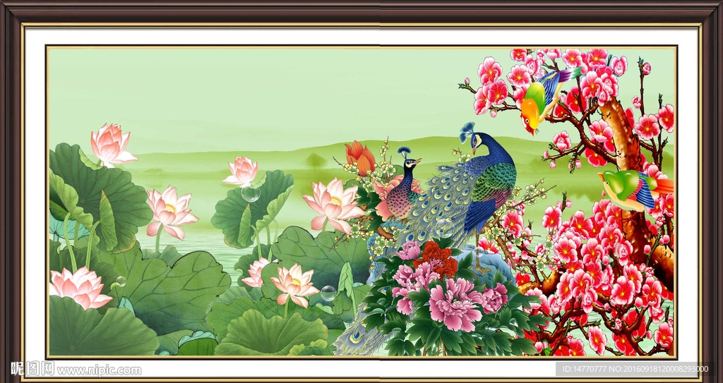 荷花孔雀梅花