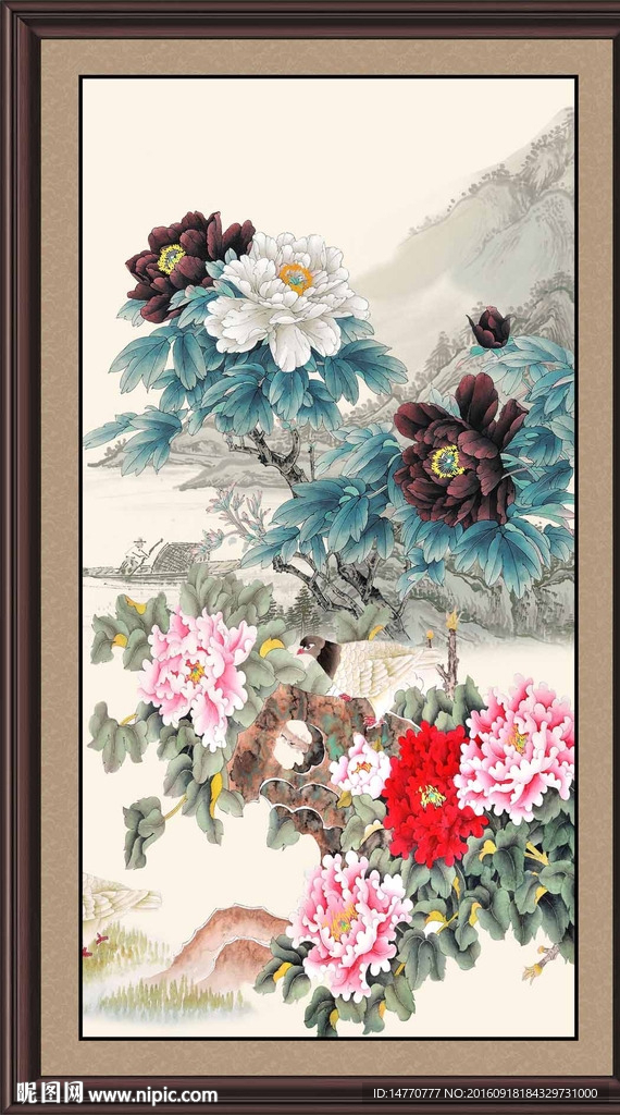 工笔画牡丹