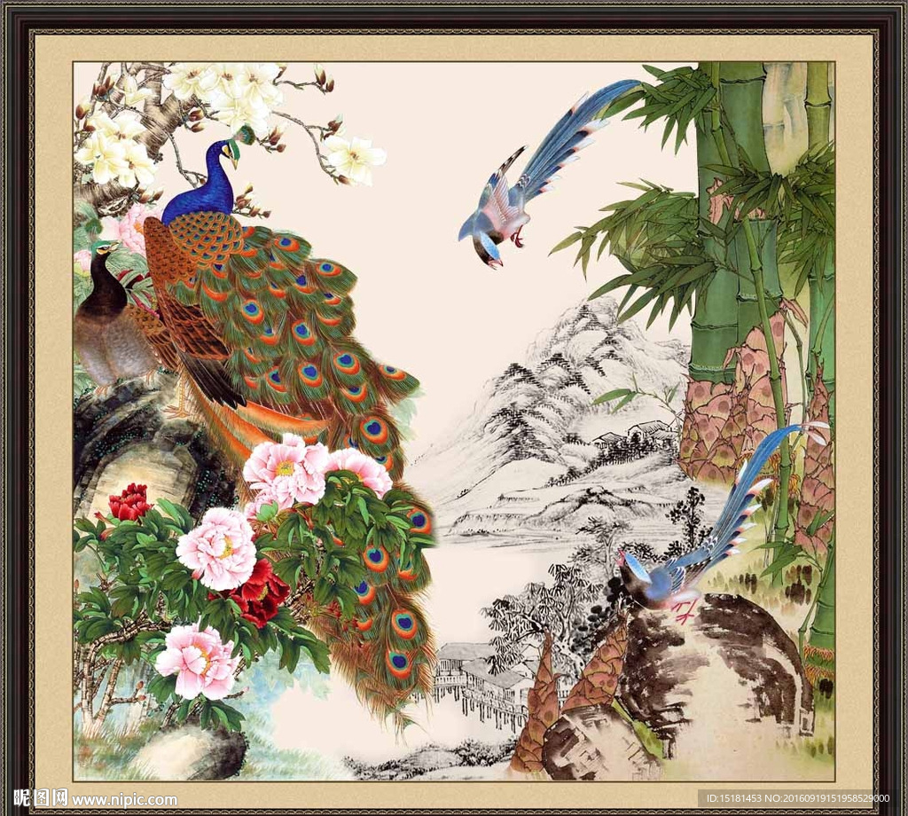 花开富贵 孔雀图