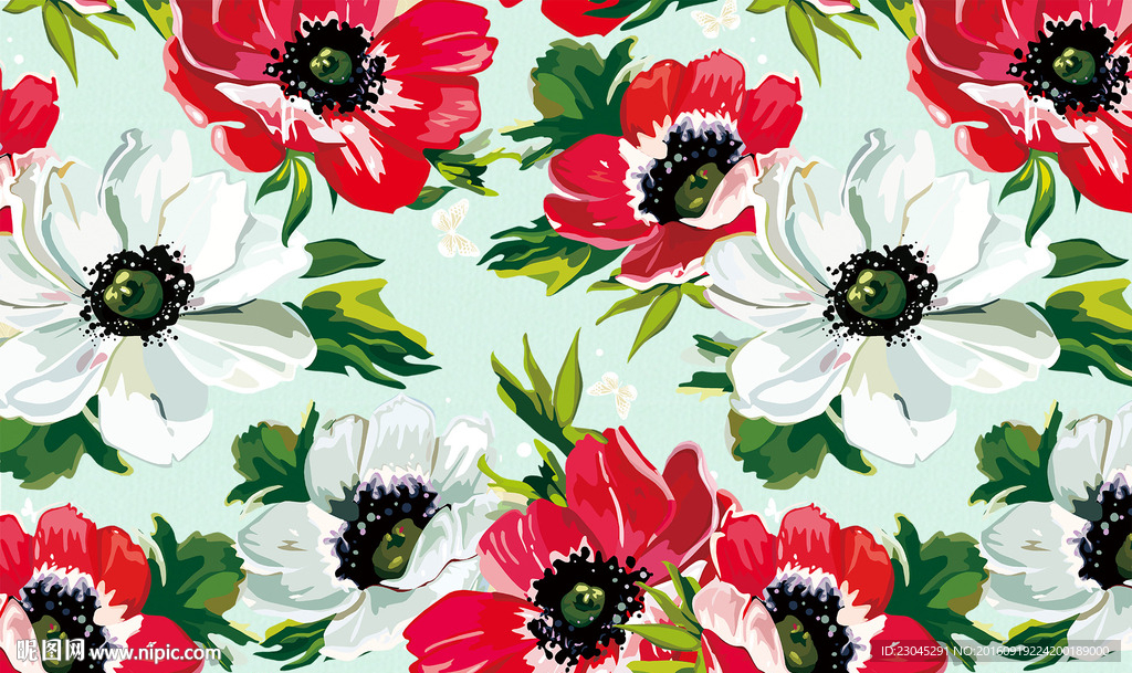 水粉花朵电视背景墙