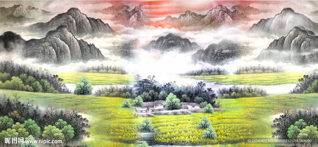 国画山水电视背景墙