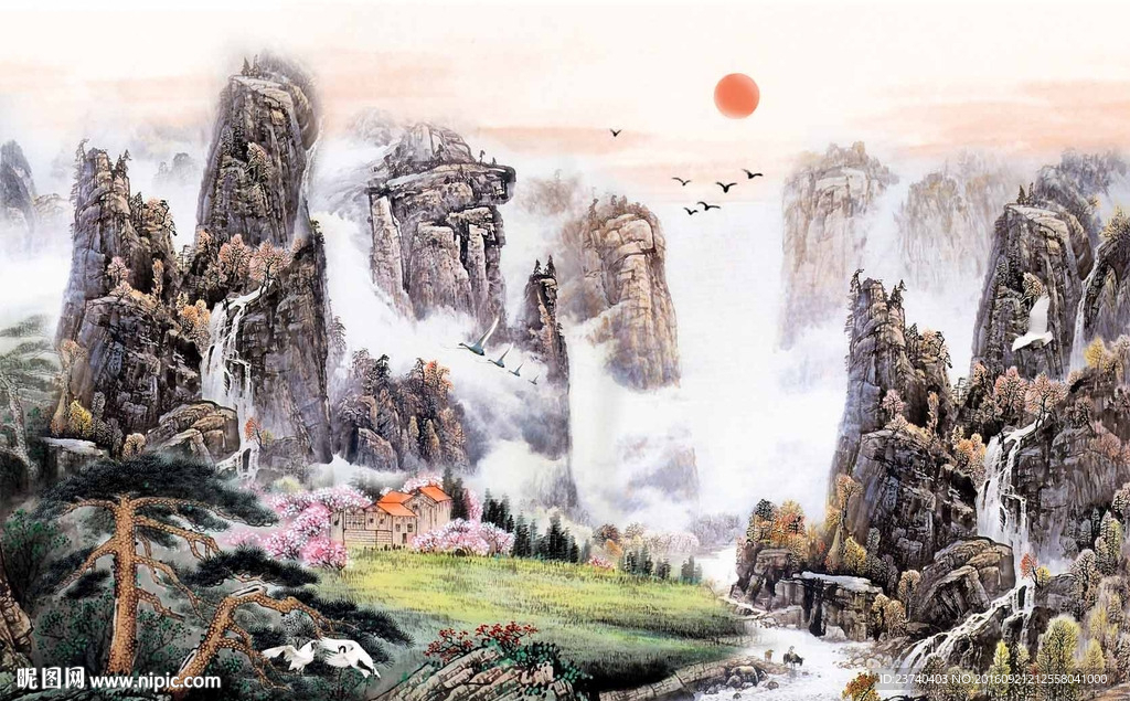 国画山水电视背景墙
