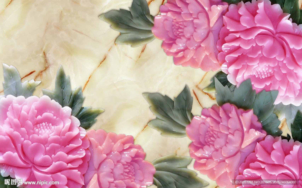 玉雕背景墙牡丹