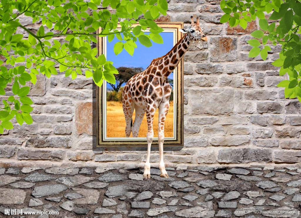 3d背景墙 长颈鹿