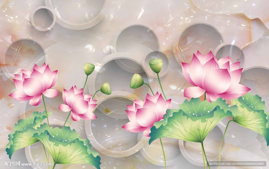 3d玉雕荷花背景墙