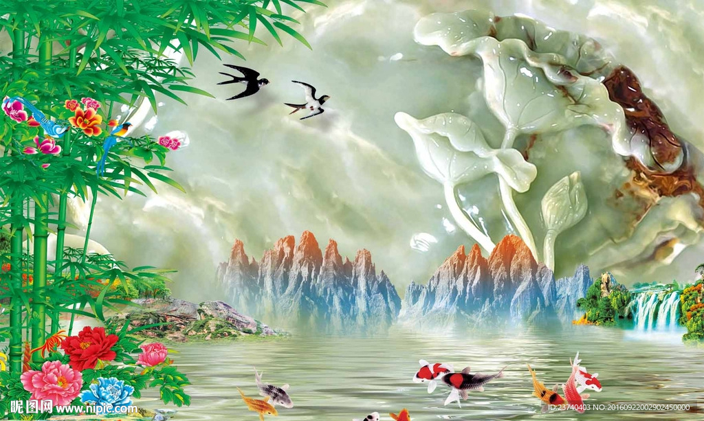 3d玉雕竹子背景墙