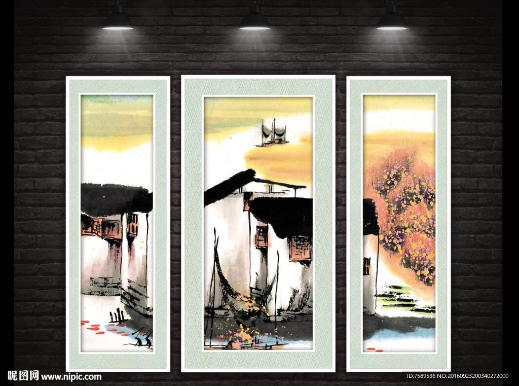 彩墨水乡江南水墨画