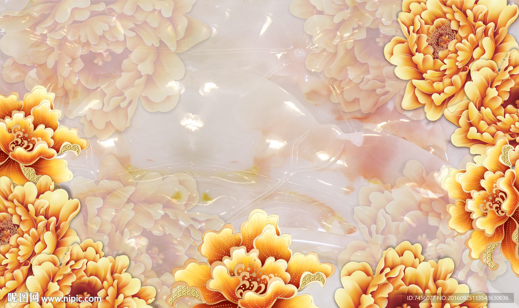 彩雕牡丹花玉石背景墙