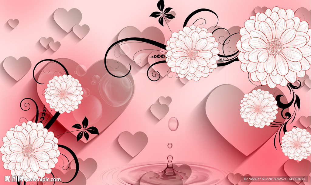 时尚手绘爱心花卉背景墙