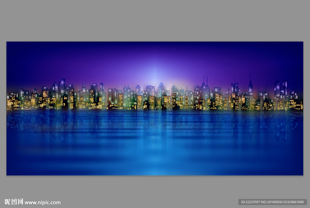 浪漫夜晚海边城市夜景