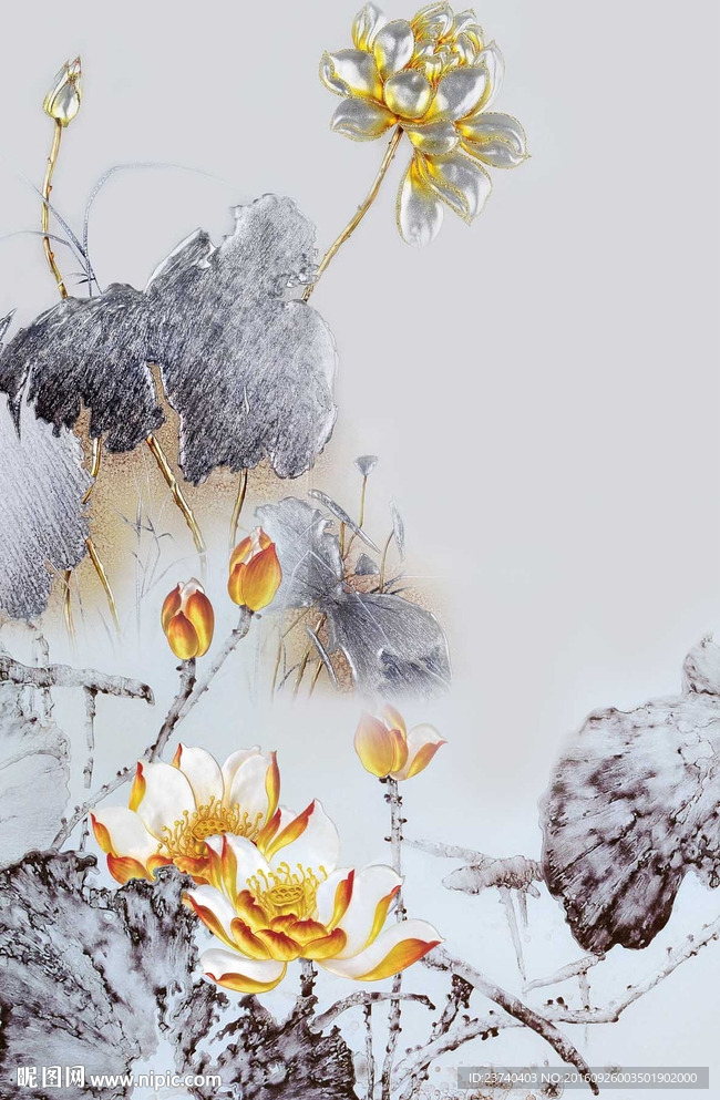 玄关荷花背景墙