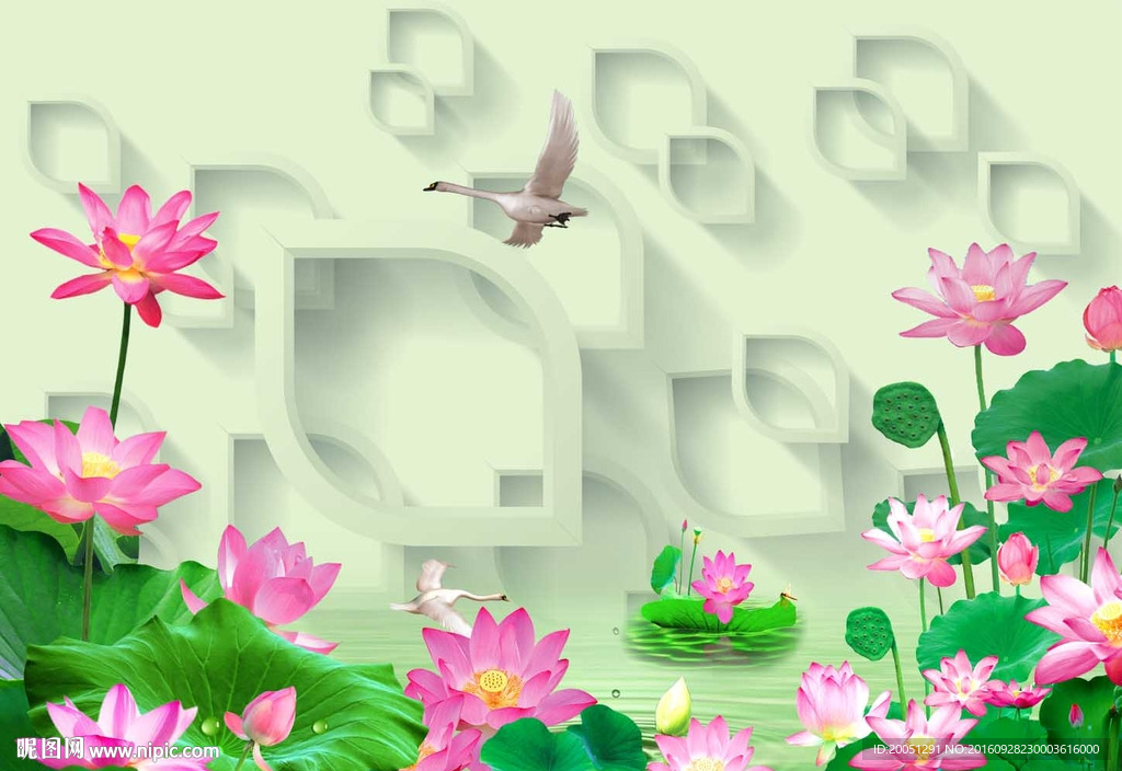 3d荷花背景墙
