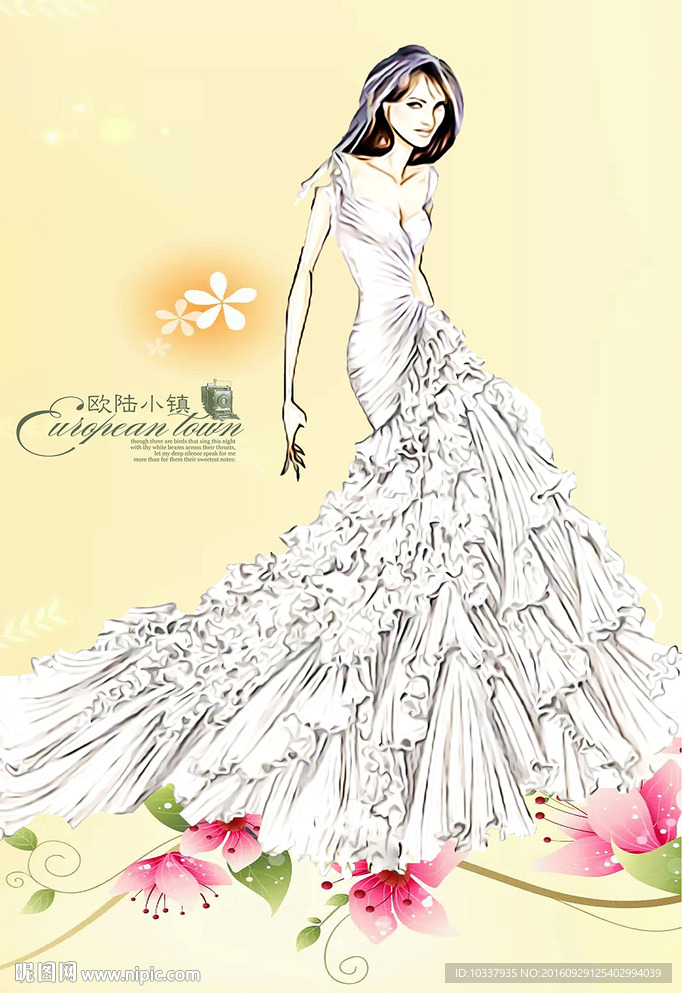 婚纱插画分层