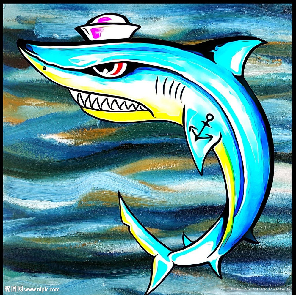 创意鲨鱼插画分层图片