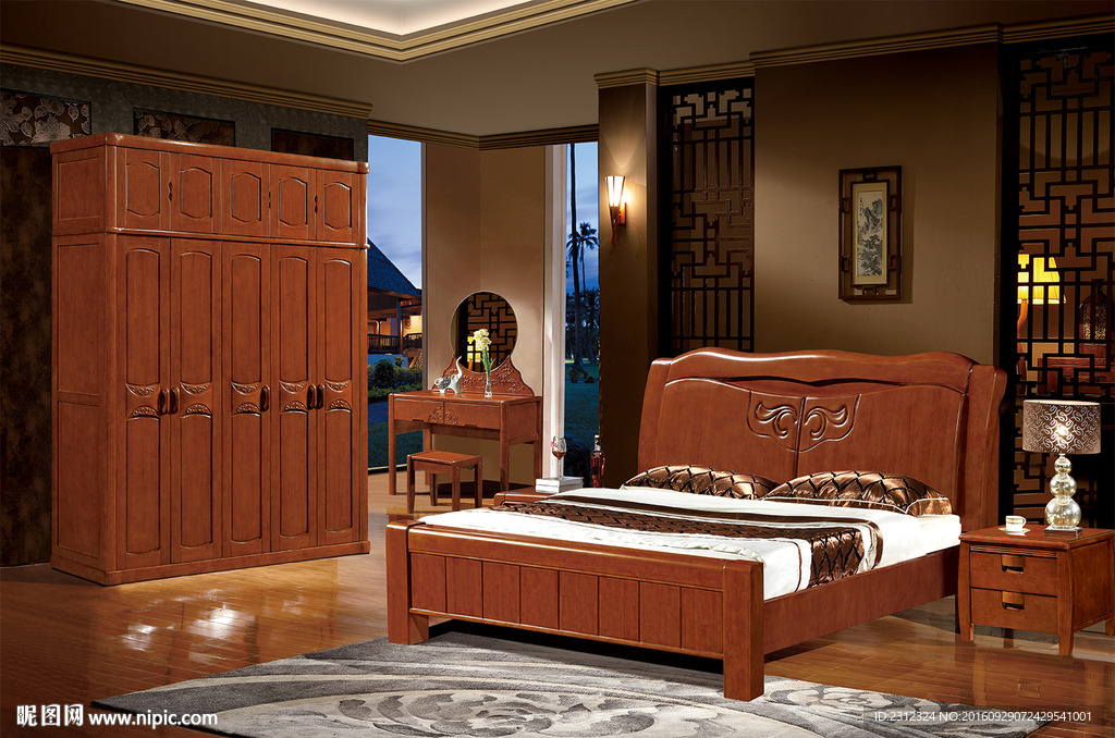 深色实木套房家具