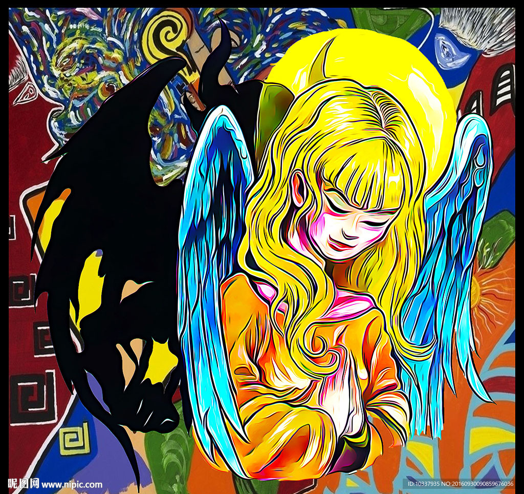 黑暗天使少女插画