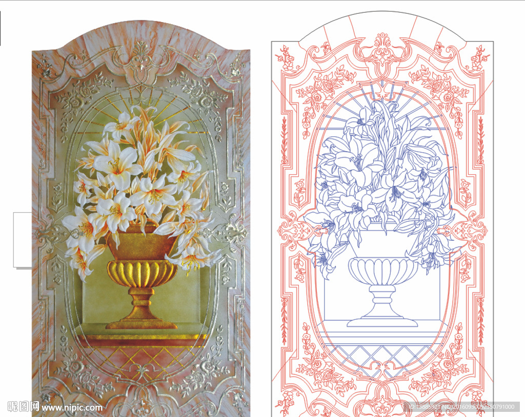 欧式花边百合花艺术玻璃源文件