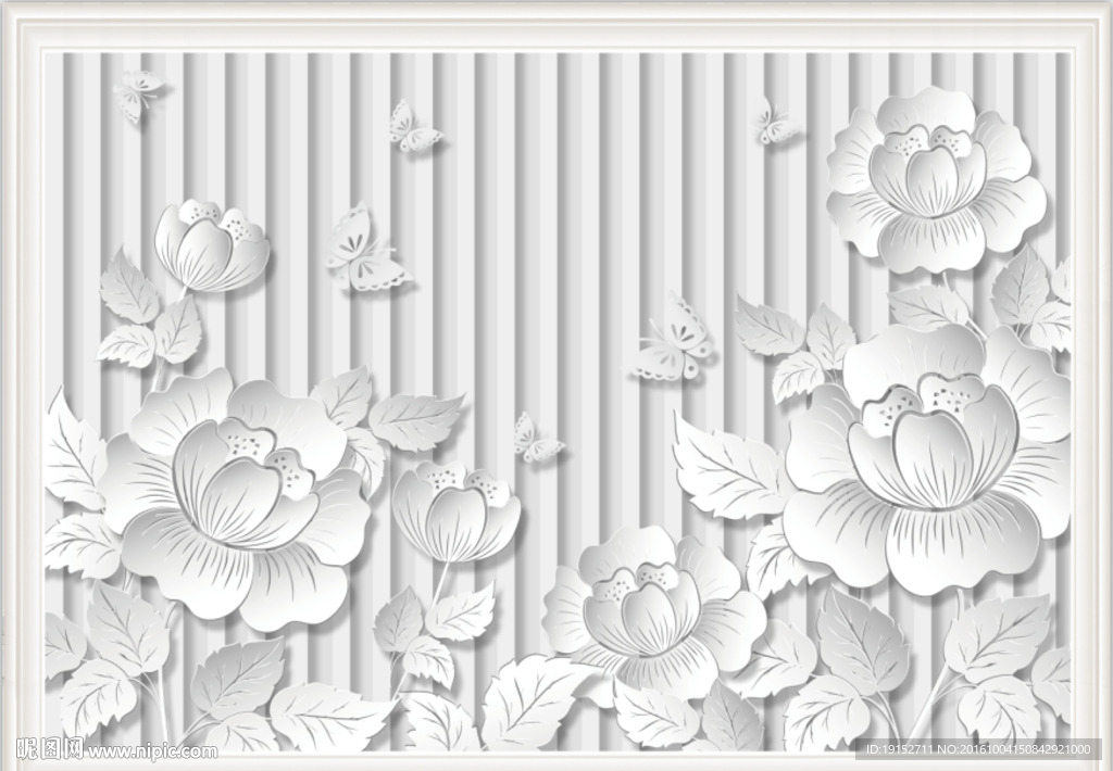 3D立体白色花背景墙