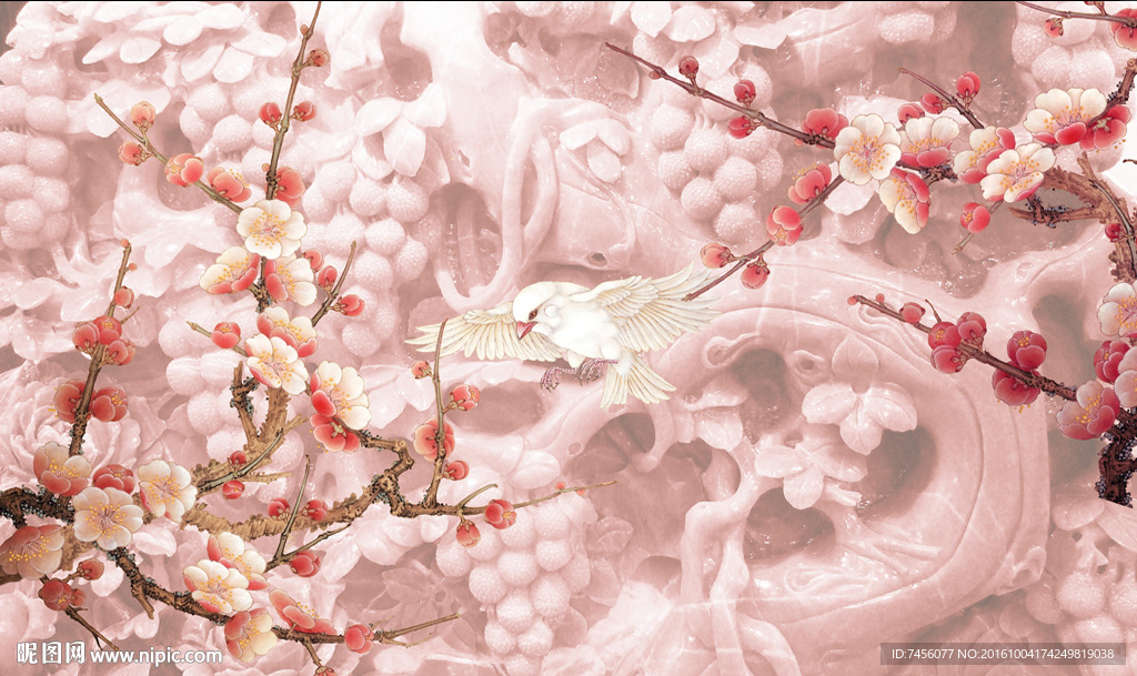 梅花枝树根立体背景墙