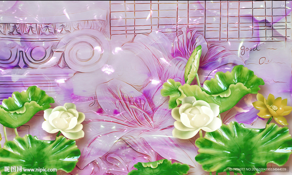 玉雕莲花玉石背景墙