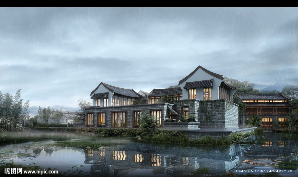 雨景客栈建筑效果图