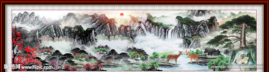 旭日东升风景 迎客松