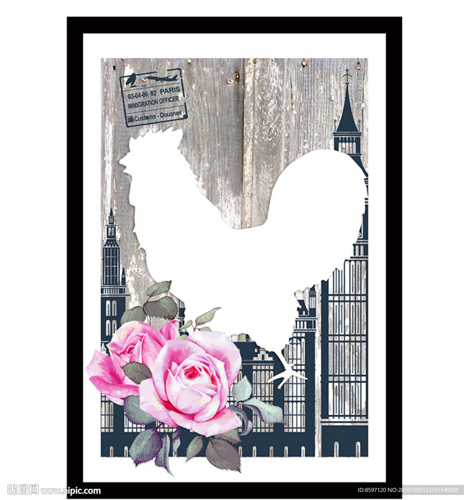 欧式风格小清新动物公鸡装饰画画