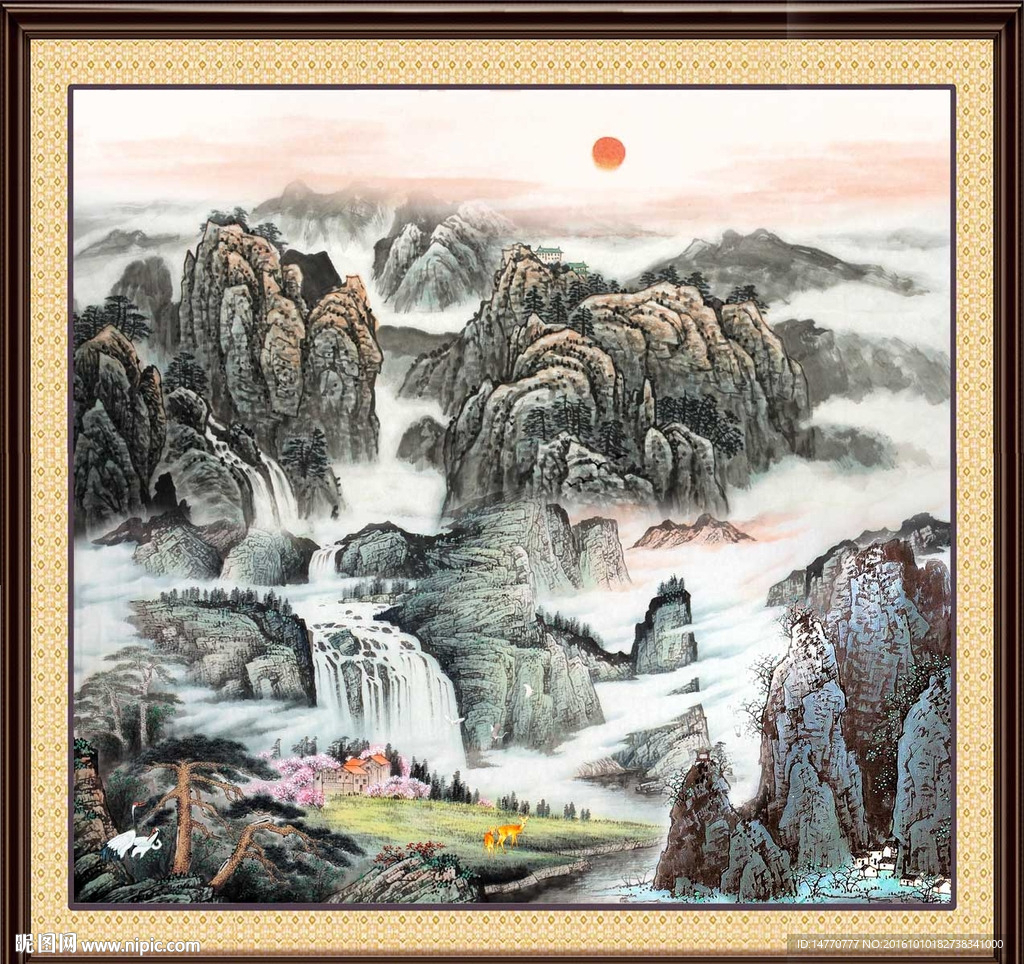 水墨山水画 旭日东升