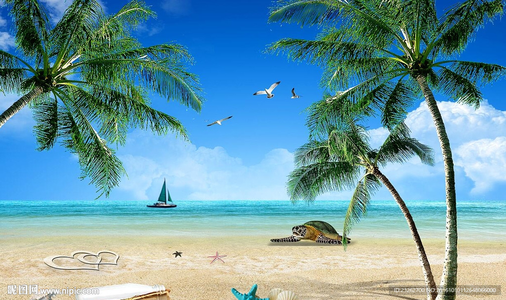 简约海滩风景背景墙装饰画