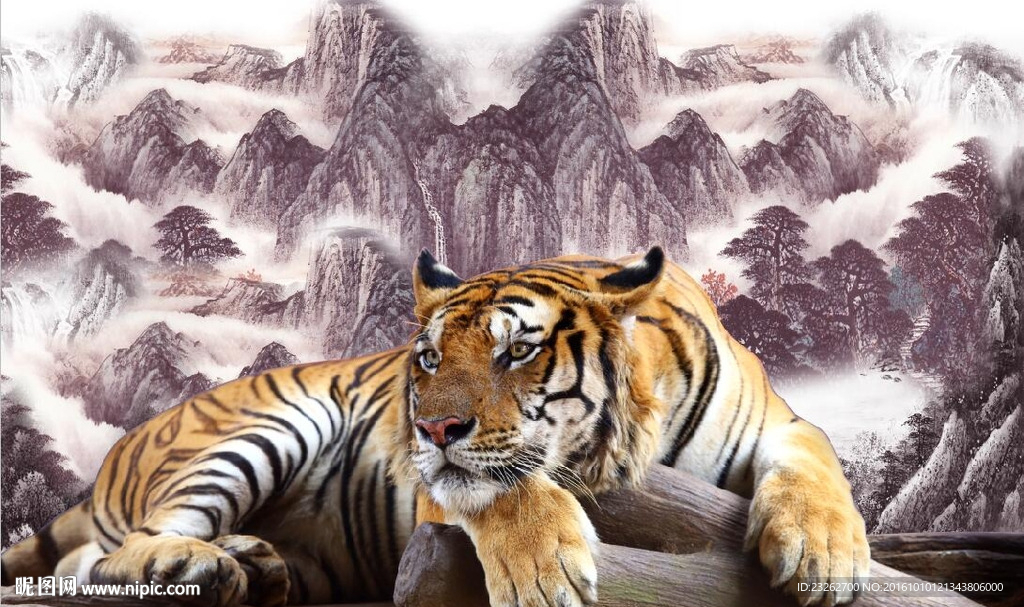 3D立体老虎背景墙装饰画