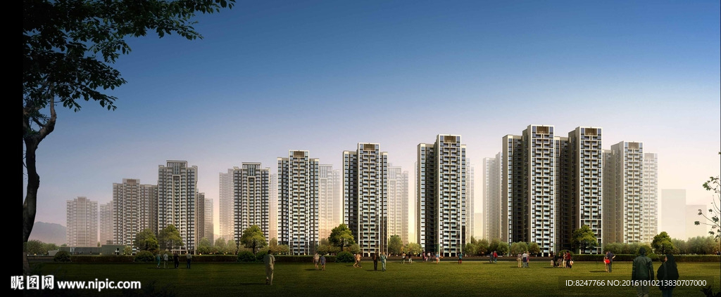 大草坪黄昏建筑效果图