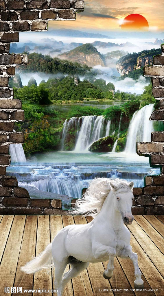 3d玄关山水八骏图图片