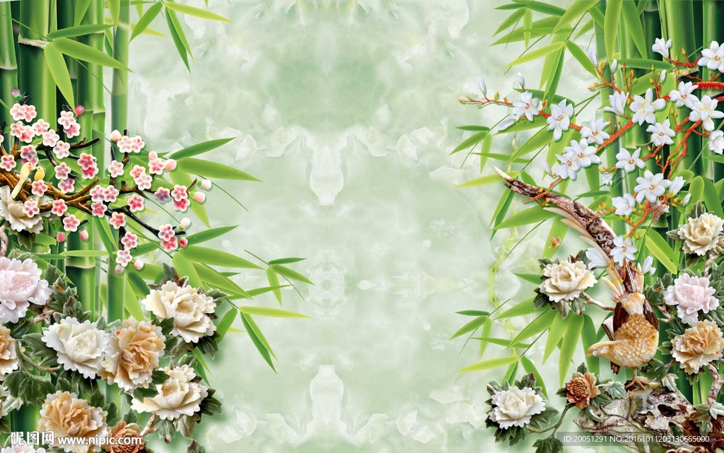玉雕花鸟背景墙