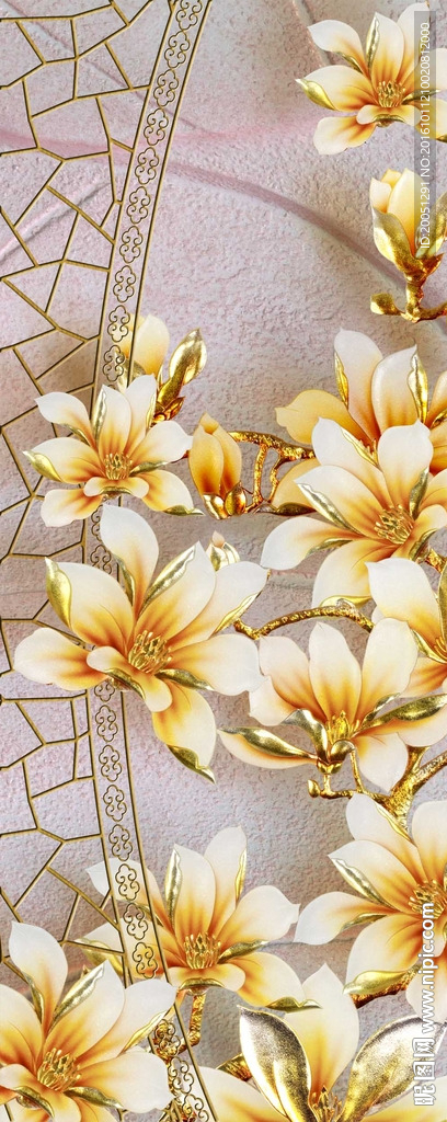 彩雕玉兰花背景墙