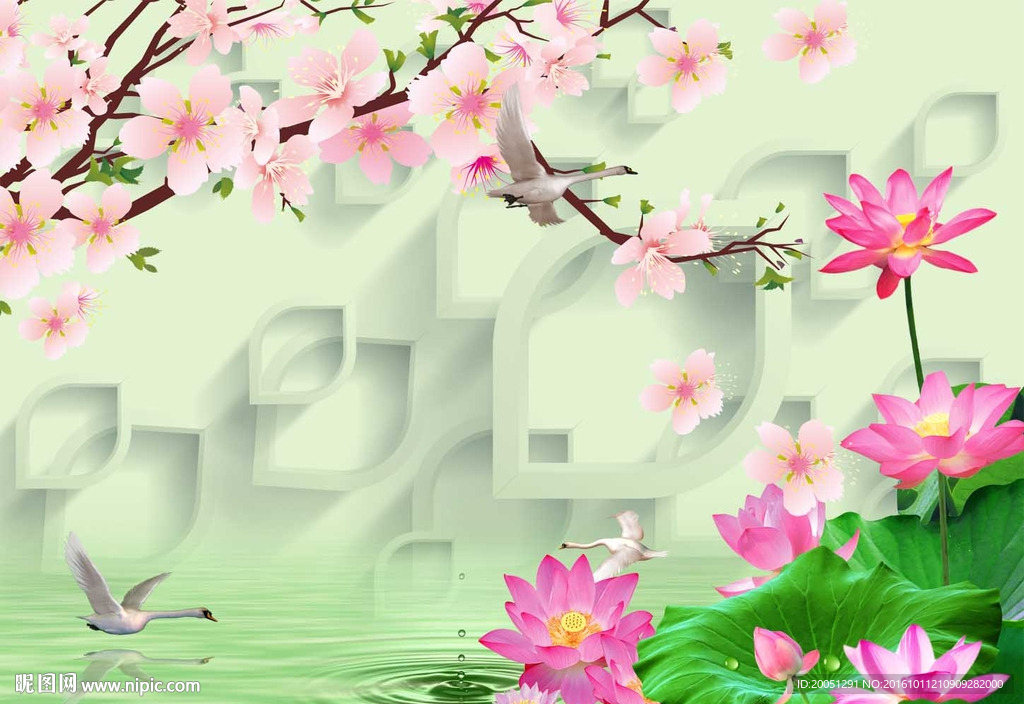 3d背景墙 荷花